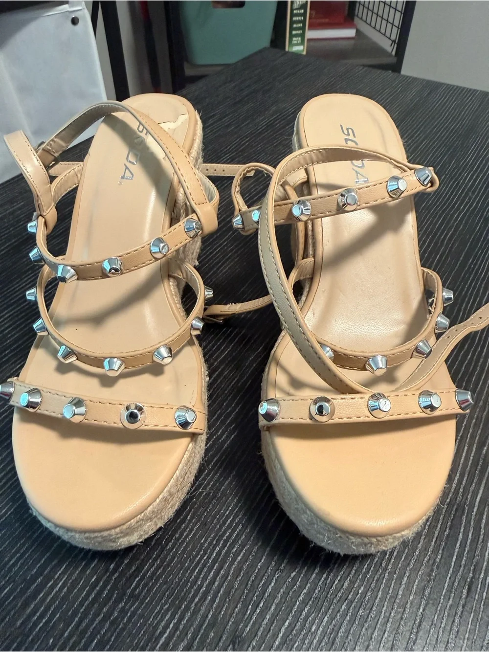 SODA Studded Espadrille Platform Sandals Nude Size 7.5